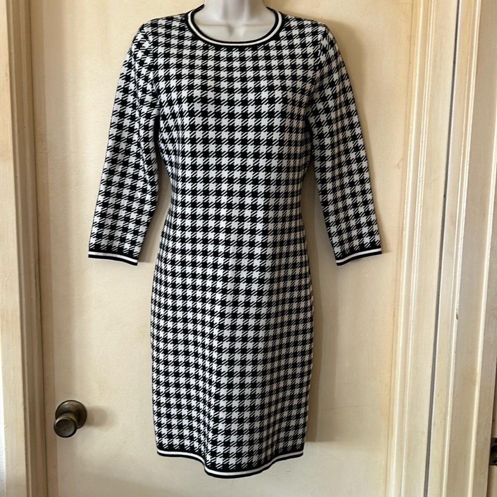 Lauren by Ralph Lauren black and white houndstooth sweater dress size XS